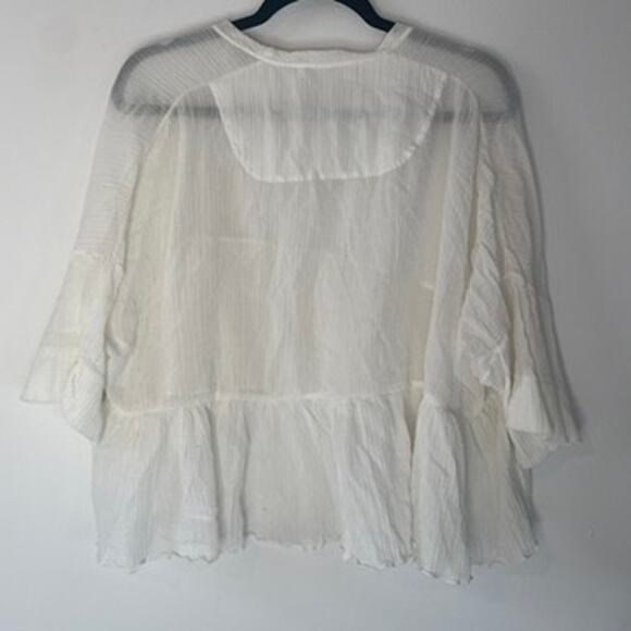 Chloe Ready to Wear White Plisse Ruffled Top Sz 42 XL 100% Cotton Blouse Gauzy - Picture 7 of 8